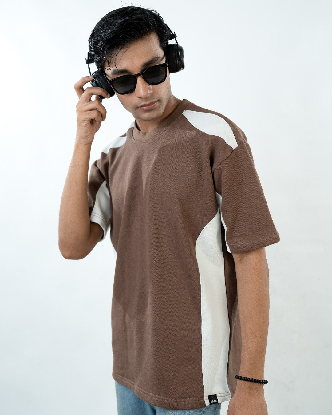 Panel T-Shirts - Brown & White
