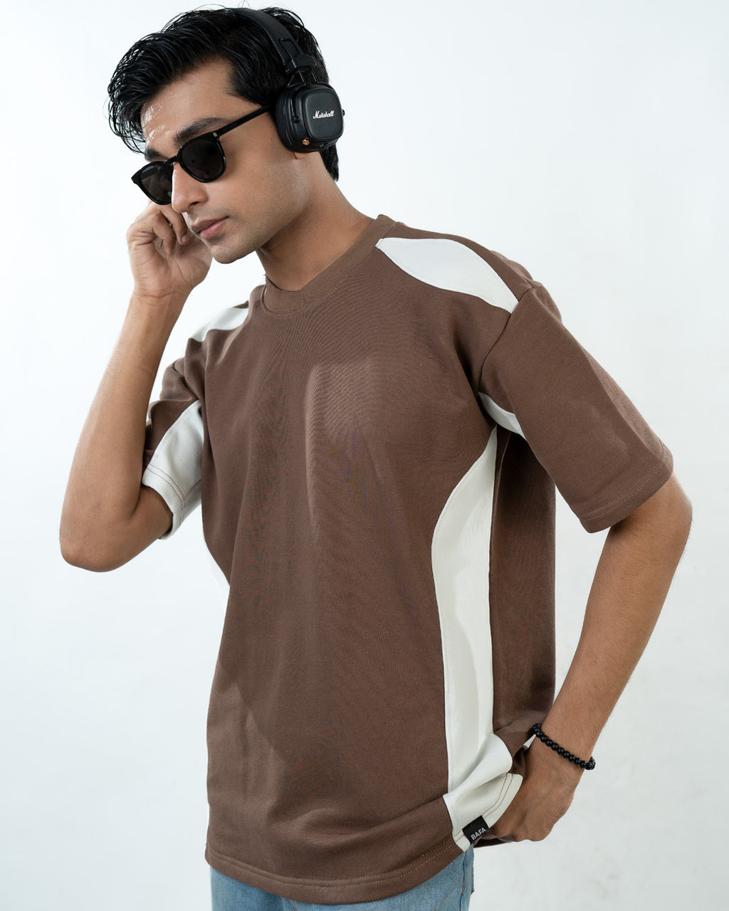 Panel T-Shirts - Brown & White