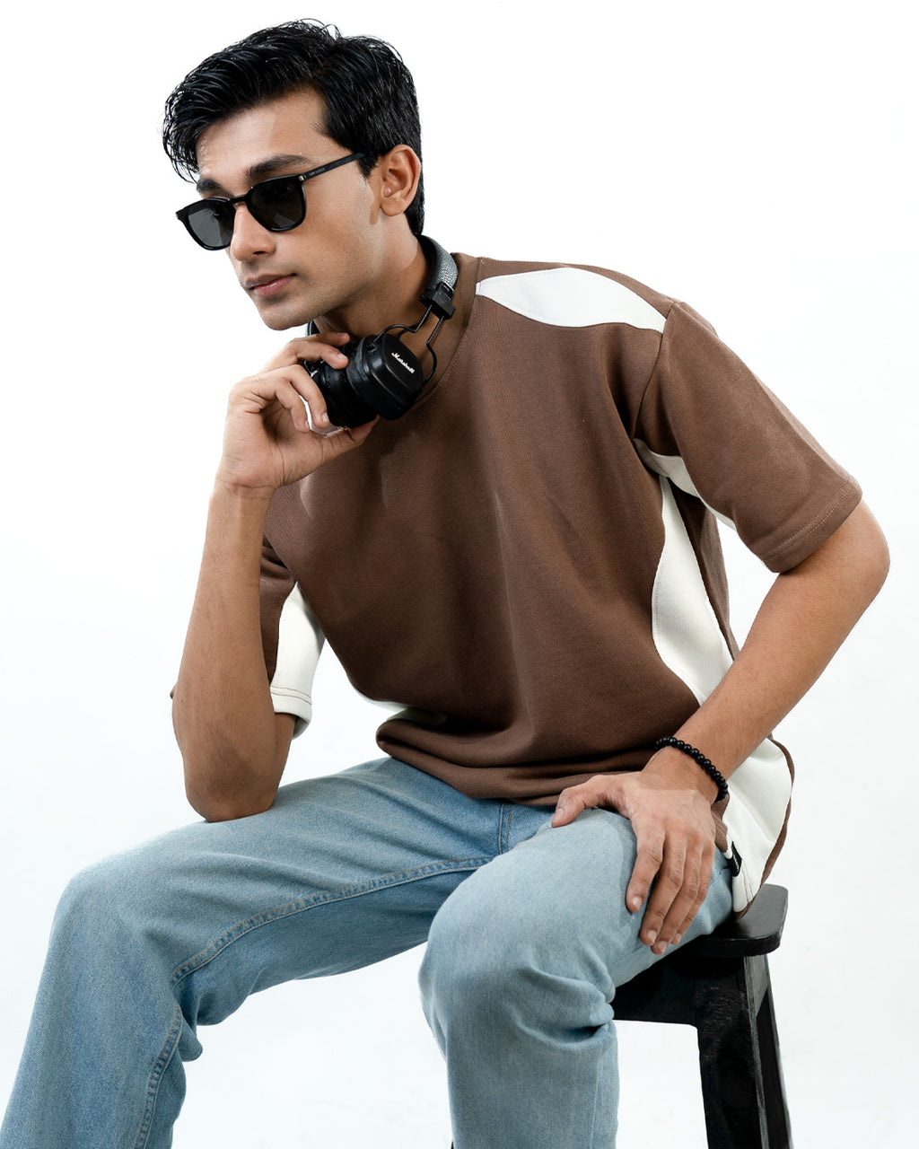 Panel T-Shirts - Brown & White