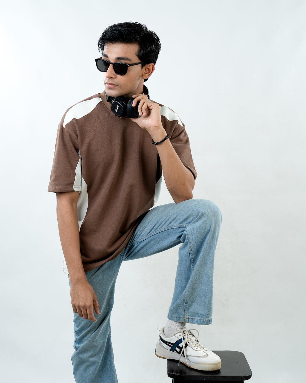 Panel T-Shirts - Brown & White