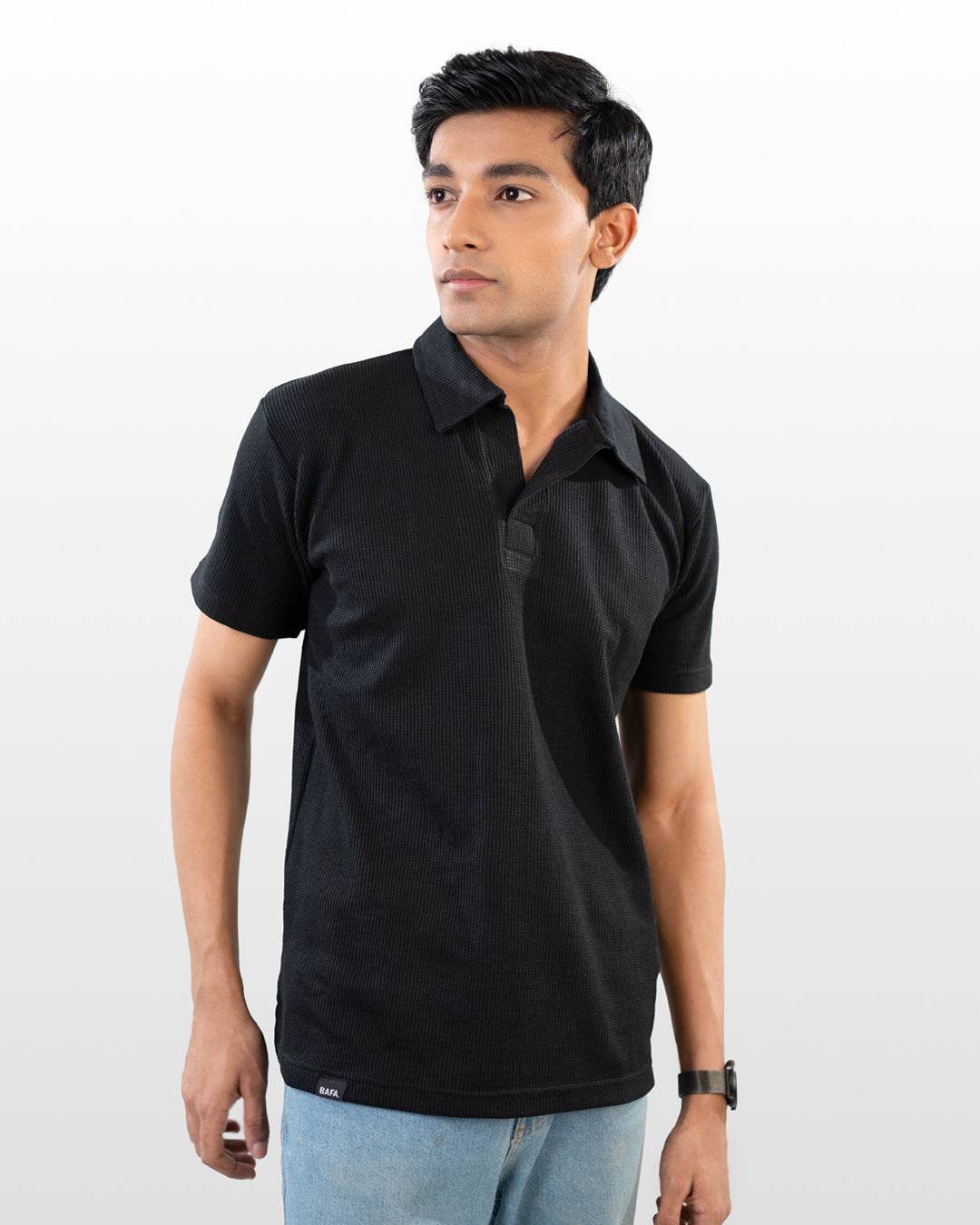 V-neck thermal polo - Black