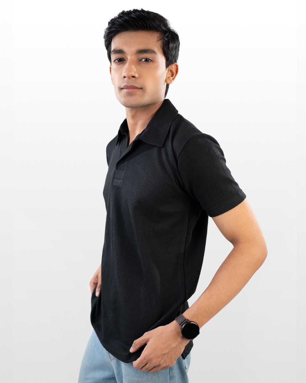V-neck thermal polo - Black