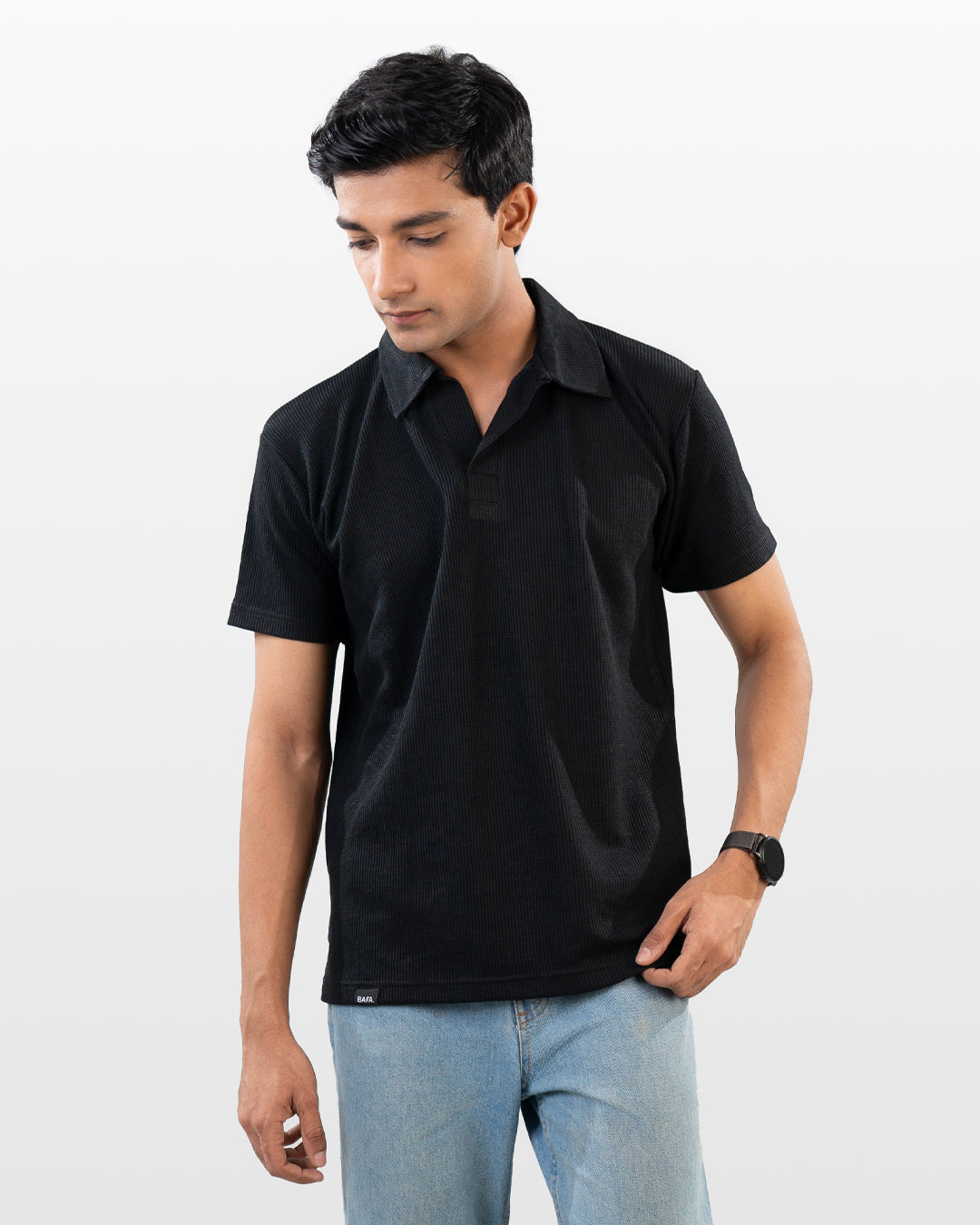 V-neck thermal polo - Black