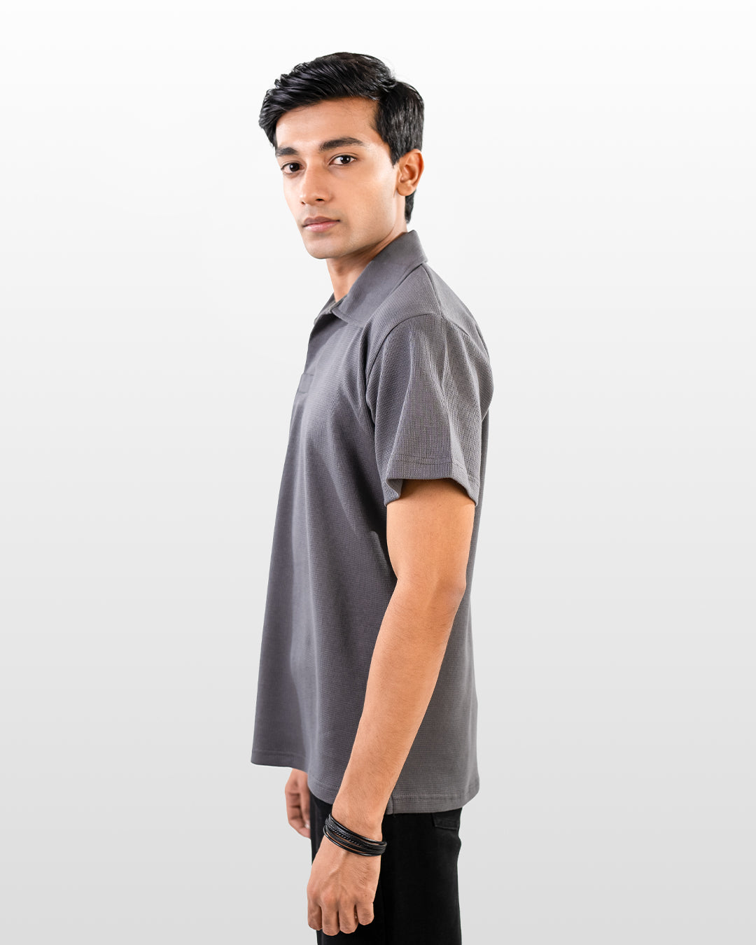 V-neck thermal polo - Greyish