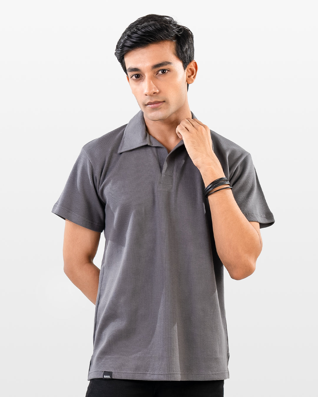 V-neck thermal polo - Greyish