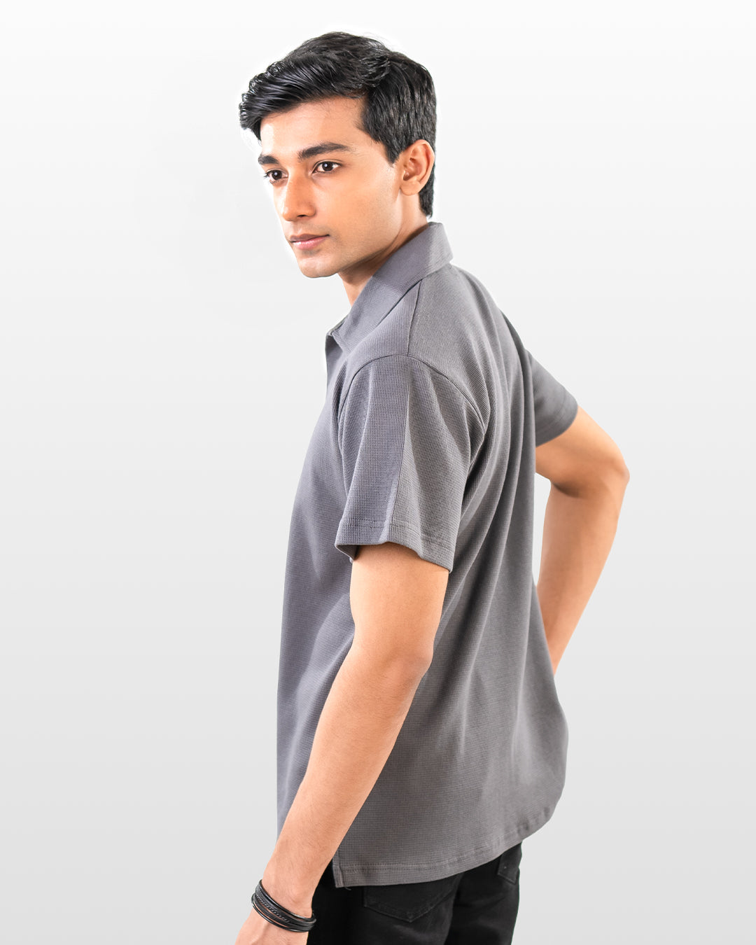 V-neck thermal polo - Greyish