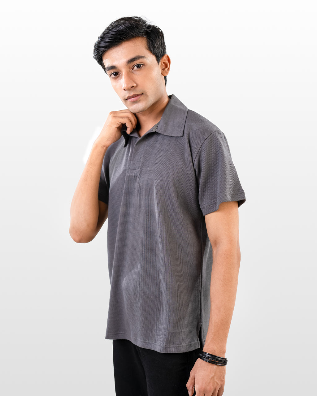 V-neck thermal polo - Greyish