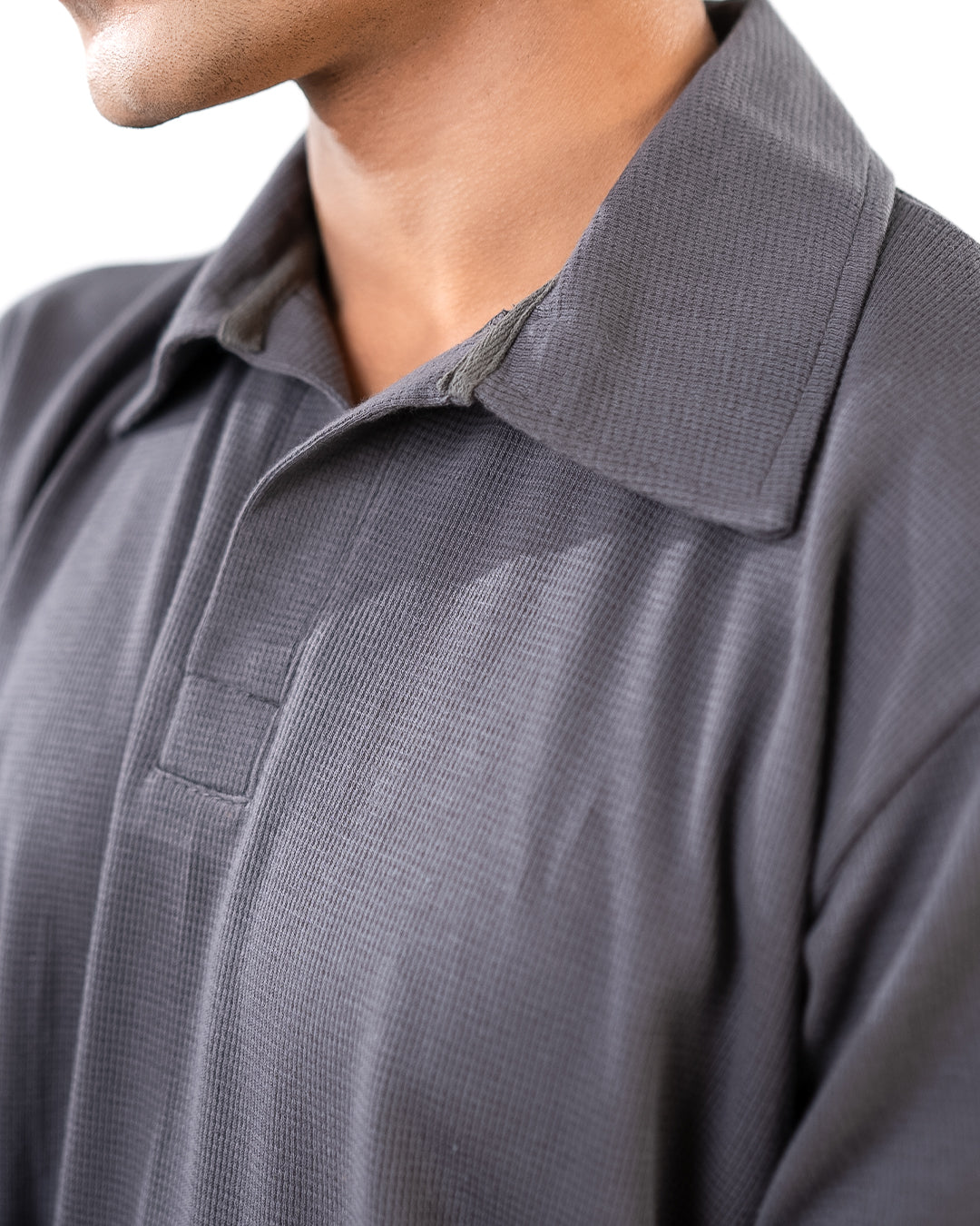 V-neck thermal polo - Greyish